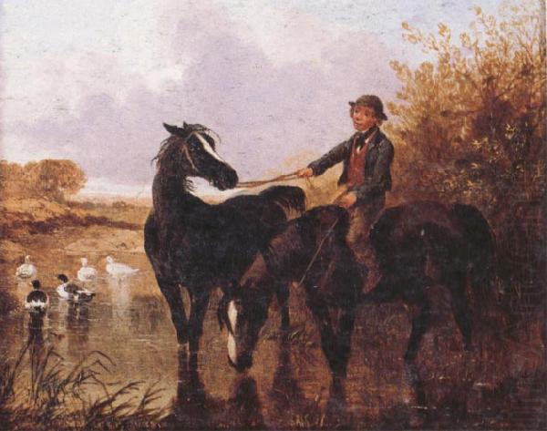 John Frederick Herring Watering The Horses and Farmyard Companions:a Pair of Paintings china oil painting image